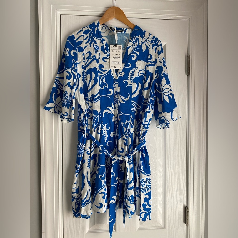 NWT ZARA Linen Shirt dress Large
